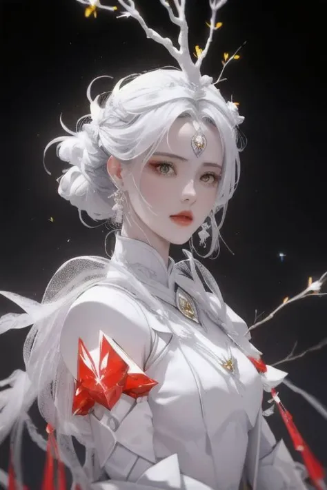 black rock land with many glow red:1.2 crystals and many bright yellow crystals, blackist rock land, (one huge illusion tree made of white bright lights), (1girl:1.3, beautiful woman, white glow armor, ), black land, face focus