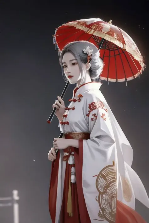there is a woman in a red dress holding a white umbrella, with acient chinese clothes, wearing ancient chinese clothes, palace  a girl in hanfu, traditional chinese clothing, chinese costume, inspired by Guo Xi, traditional chinese, chinese girl, hanfu, wearing a red cheongsam, chinese style, white hanfu, inspired by Huang Ji