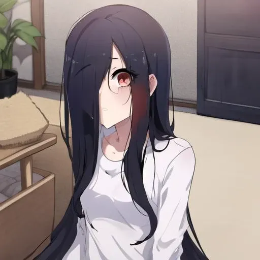 ((masterpiece)),(best quality), absurdres,sadako_yamamura,red eyes, white dress,<lora:Sadakobest:0.8>, upper body, looking at viewer, ,well, 1girl, <lora:kakureEriaStyleLora_kakureEriaStyle:0.6>,