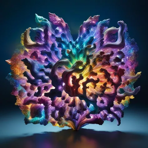 From the luminous heart of a digital nebula, a 3D sculpture materializes, its surfaces adorned in a spectrum of celestial hues. The artist's skillful manipulation of lighting creates an immersive experience, as the sculpture seems to pulsate with the energy of a distant star. Shadows, meticulously cast, enhance the three-dimensional nature of the piece, offering viewers a journey into the cosmic depths of contemporary digital artistry, hyperdetailed, intricate details, 8k, <lora:xl_more_art-full_v1:0.9>