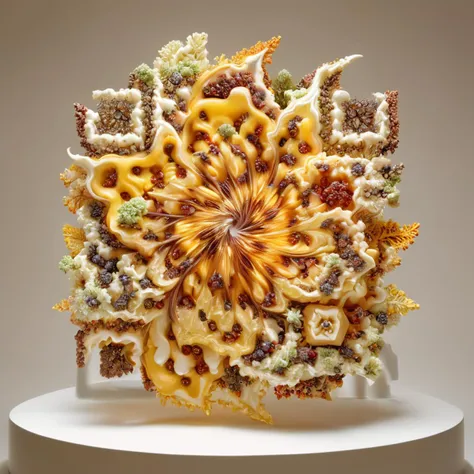 Like an intricate recipe of flavors to the culinary cosmos, this 3D sculpture captures the essence of fractal beauty within its edible confines. Bathed in the warm radiance of a simulated kitchen, the ingredients become a canvas for the artist's exploration of chaos, each element contributing to a dance of culinary luminescence, digital masterpiece, photorealistic, ultrarealistic, intricate details, 8k, <lora:xl_more_art-full_v1:0.9>