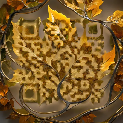 In this leaf-framed digital reverie, the artist pushes the boundaries of artistic expression, sculpting the organic medium into a testament to the sublime beauty of fractal abstraction. Bathed in the soft glow of simulated twilight filtering through leaves, the sculpture becomes a meditation on the transient nature of beauty in both the natural and digital realms, digital masterpiece, photorealistic, ultrarealistic, intricate details, 8k, <lora:xl_more_art-full_v1:0.9>