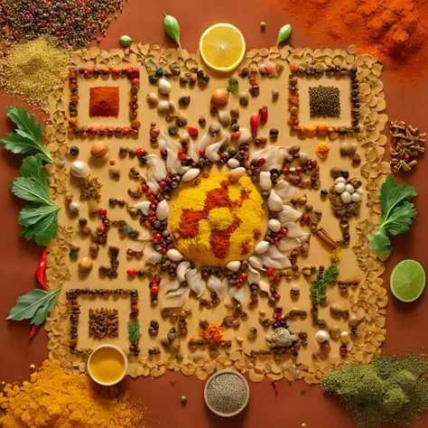 Amidst the aroma of simulated spices, this food-framed fractal sculpture emerges as a testament to the artist's ability to transcend the boundaries of the kitchen and the canvas. The artist artfully arranges ingredients into a dynamic tableau, each one a testament to the organic dance of flavors and chaos, digital masterpiece, photorealistic, ultrarealistic, intricate details, 8k, <lora:xl_more_art-full_v1:0.9>