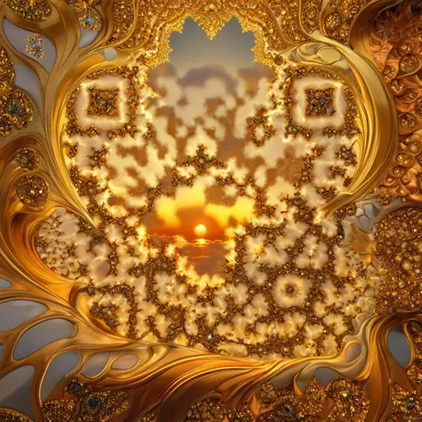 Bathed in the opulent radiance of a virtual sunrise, this fractal sculpture transcends its digital origins to evoke a visceral connection with the natural world. The artist's masterful use of warm, golden tones infuses the piece with a sense of organic warmth, blurring the lines between the artificial and the elemental, digital masterpiece, photorealistic, ultrarealistic, intricate details, 8k, <lora:xl_more_art-full_v1:0.9>