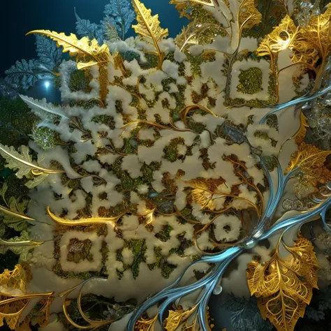 A leafy cascade of fractal wonders unfolds in this organic masterpiece, capturing the imagination with its intricate dance of light and shadow. The artist's technique involves the careful arrangement of leaves into sinuous curves and natural angles, creating a sense of organic fluidity within the frozen chaos of the fractal forms, digital masterpiece, photorealistic, ultrarealistic, intricate details, 8k, <lora:xl_more_art-full_v1:0.9>