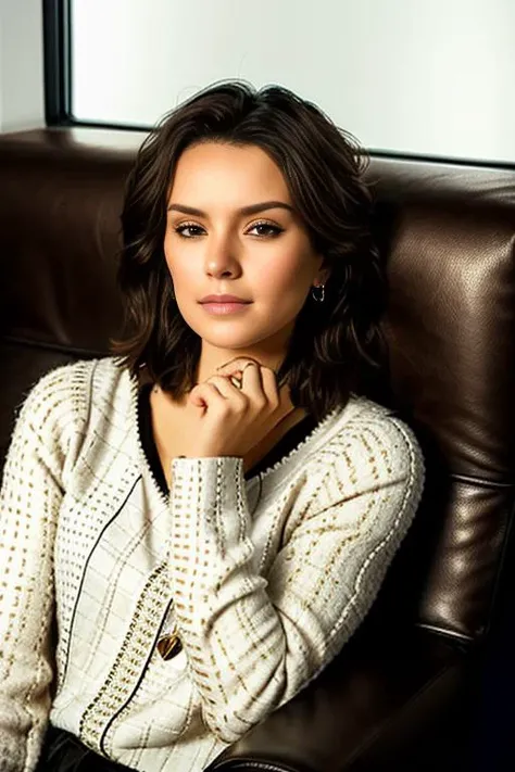 <lora:d13syr3dl2y:0.9>, a Realistic full body Portrait of a d13syr3dl2y woman with brown eyes and blonde Hair style, looking at viewer, jewelry, sitting, earrings, indoors, blurry, sweater, lips, sleeves past wrists, window, chair, couch, head rest, realistic, white sweater, soft lighting, professional Photography, Photorealistic, detailed eyes, RAW, analog, sharp focus, 8k, HD, DSLR, high quality, Fujifilm XT3, film grain, award winning, masterpiece