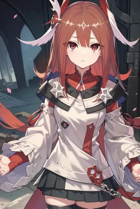codeeulalia, <lora:eulalia-lora-nochekaiser:1>, 
eulalia, long hair, brown hair, hair ornament, facial mark, (red eyes:1.5),
BREAK skirt, thighhighs, pleated skirt, detached sleeves, wide sleeves, chain, red thighhighs,
BREAK looking at viewer,
BREAK outdoors,
BREAK <lyco:GoodHands-beta2:1>, (masterpiece:1.2), best quality, high resolution, unity 8k wallpaper, (illustration:0.8), (beautiful detailed eyes:1.6), extremely detailed face, perfect lighting, extremely detailed CG, (perfect hands, perfect anatomy),