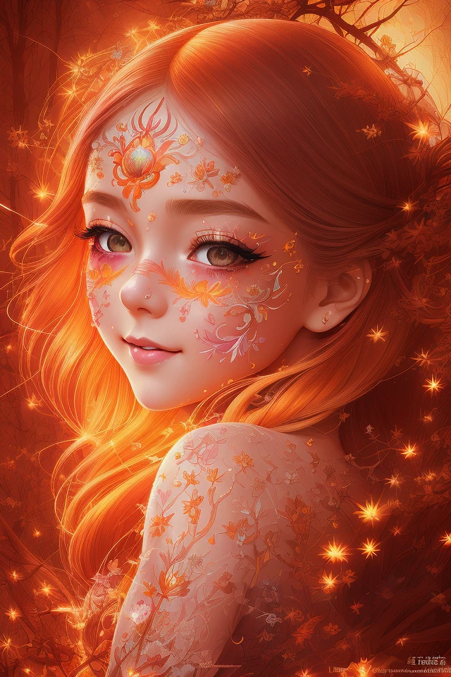 masterpiece, best quality, hair is turning into fire, hair is on fire, Fantasy, (light rayer:1.05), orange light particles, scenery, fire, Beautiful and detailed explosion, beautiful detailed glow, Flames burning around, Flames burning around, Fire feathers, burning, (burning forest:1.34), (bare trees:1.05), ashes, (red sun:1.05), (flame swirling around the character:1.1), solo, crazy_smile, (detailed:1.05), high resolution illustration, lustrous skin, colorful, (ultra-detailed:1.1), (illustration:1.05), (detailed light:1.05), (an extremely delicate and beautiful:1.1), beautiful detailed girl, depth of field, white_long_hair, orange_eyes, eyelashs, dark eyelashes, eyeliner, soft glowing eyes, <hypernet:neoMDaSTarou_neoMDaSTarou:0.5>, <hypernet:LuisapKawaii_v1:0.5>