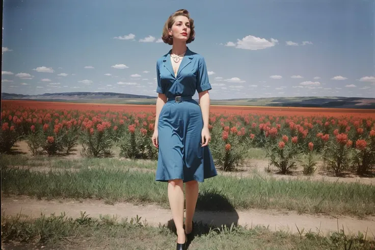 Photo, 1950s woman, LSD trip, color photography, panorama,
