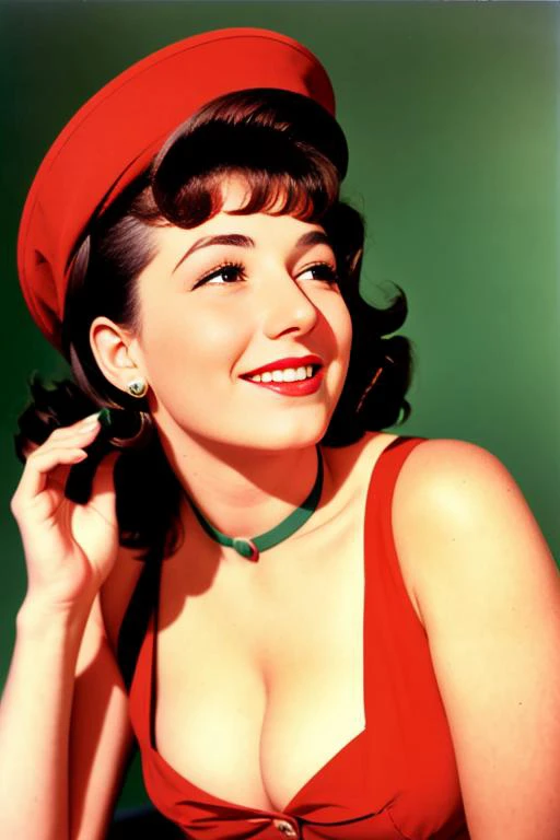 Photo, of a 1950s woman getting high on marijuana, color photography