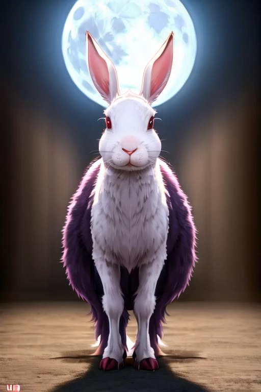 majestic glorious Mooncalf, rabbit monster with big eyes and long neck, full body, 2k, 4k, 8k, beautiful, best quality, cinematic lighting, detailed eyes, detailed pupil, dynamic light, detailed, extremely detailed, HDR, high detail, high quality, highest quality, highres, masterpiece, official art, realistic, realistic photo, realistic shadows, UHD