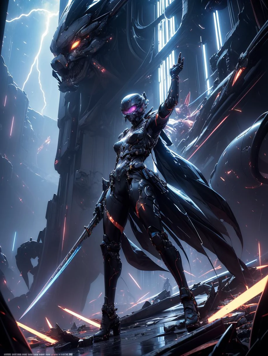 (masterpiece,top quality,best quality,official art,beautiful and aesthetic:1.2), (full body:1.0), Dynamic Angle, Perspective, High Point,pov
A shot with tension(sky glowsVisual impact,giving the poster a dynamic and visually striking appearance:1.2),
<lora:ç»ªå¿-èµåæ­¦å£« xuer cyberwarrior:0.7>,xuer cyberwarrior,   <lora:detail_slider_v4:2> ,more detail, <lora:ClothingAdjuster3:-0.5>