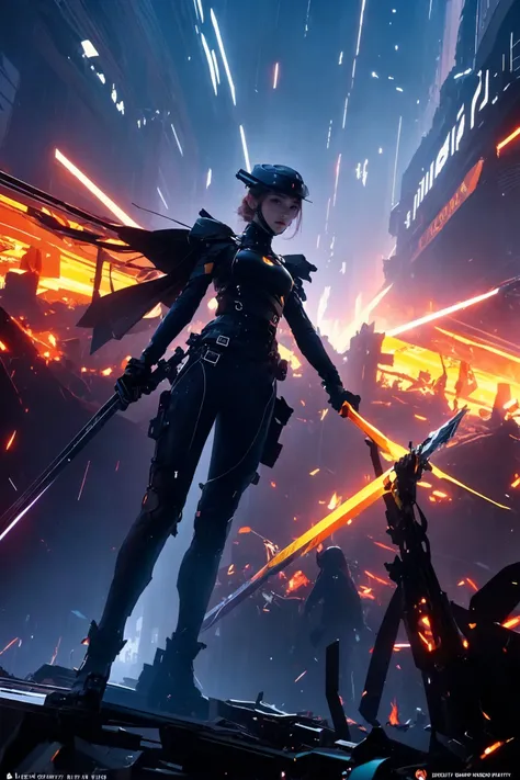 (masterpiece,top quality,best quality,official art,beautiful and aesthetic:1.2), (full body:1.0), Dynamic Angle, Perspective, High Point,pov
A shot with tension(sky glowsVisual impact,giving the poster a dynamic and visually striking appearance:1.2),
<lora:~Q?-[SZkfX xuer cyberwarrior:0.8>