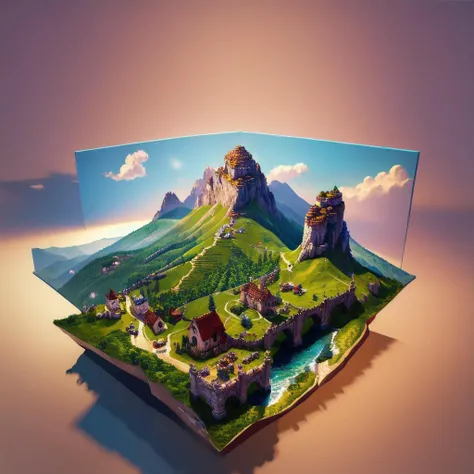 ((master piece)),best quality, (8k, best quality, masterpiece:1.2), ultra-detailed, illustration, small_scene, 3D_scene, mountain, <lora:small_scene(3D):0.7>