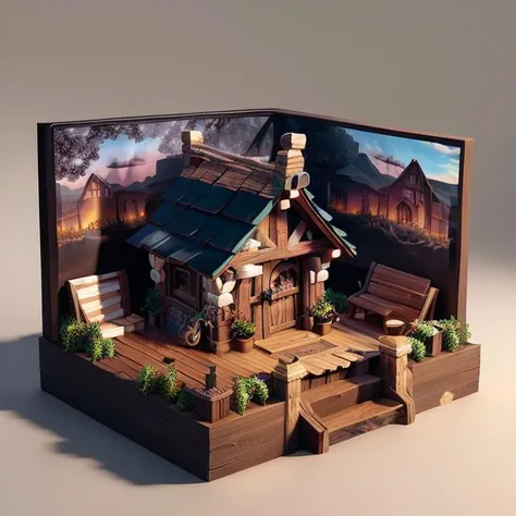 ((master piece)),best quality, (best quality, masterpiece:1.2), ultra-detailed, illustration, small_scene, 3D_scene, (outdoor), <lora:smallScene3D_ssv10:0.65>, dark studio