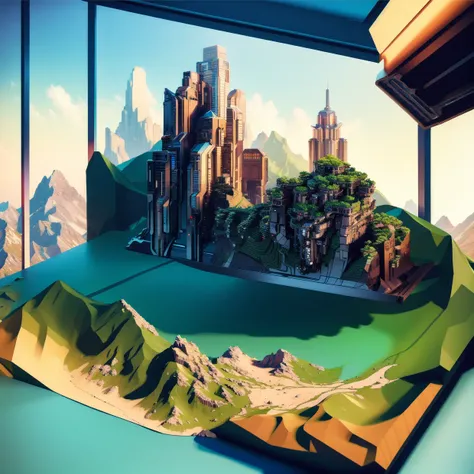((master piece)),best quality, (8k, best quality, masterpiece:1.2), ultra-detailed, illustration, small_scene, 3D_scene, mountain, cyberpunk, <lora:small_scene_V2:0.7>