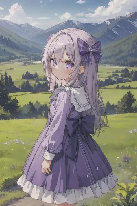 ,masterpiece, best quality,ultra detail, <lora:anmnr01:0.3> <lora:add_detail:0.5>,<lora:GoodHands-vanilla:0.8>,1girl.Violet Dress, <lora:Violet Dress by Stable Yogi:0.7>outdoor,mountain