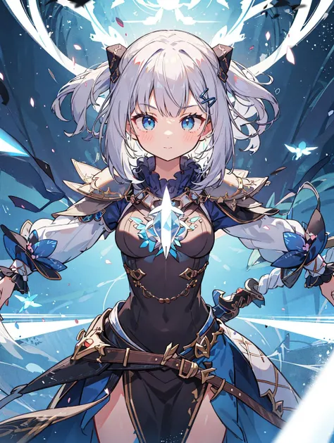 best quality, (kawaii:1.1), (cute), (high resolution:1.2), incredibly absurdres:1.3, incredibly fine illustration
BREAK
(face focus:1.1), 1girl, solo, silver hair, blue eyes, fencer, light armor, wind
BREAK
(A World of Swords and Magic:1.4), fantasy world, (dynamic effect:1.5)
<lora:Silicon-landscape-isolation:1>