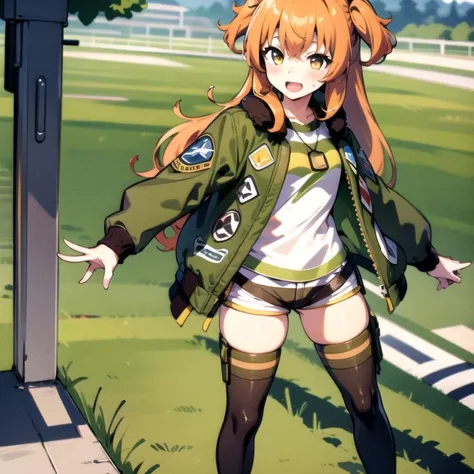 masterpiece, 8k wallpaper, best quality, 1girl, MayanoTopGun, <lora:MayanoTopGun>, smile, blush, looking at the viewer, grass, standing, open mouth,