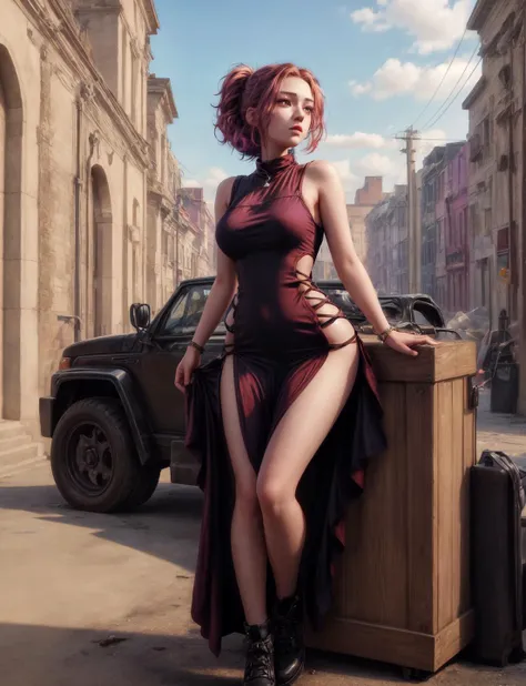 Ultra-realistic 8k CG, masterpiece, best quality, (very detailed face),masterpiece, best quality, 1girl, 20 years old, woman, colorful, (full body, wide shot), <lora:more_details:0.8> <lora:pelvic_curtain_dress:0.8> pelvic_curtain dress,wearing a pelvic_curtain dress, multiple straps around the waist,