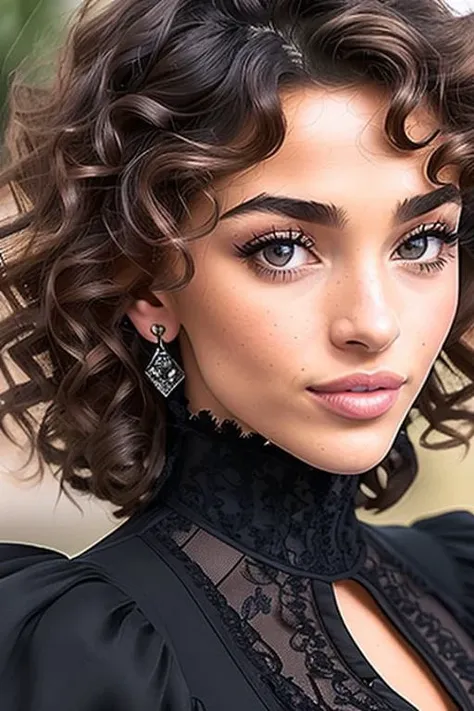 a photo of (3d3nfin3s:1),Masterpiece, best quality, ultra high res,(closeup:1.7), (face focus:1.2), (photorealistic:1.4) , fit, tiny waist, smiling, blushing, standing, model , tight corset, (black victorian style dress, beautiful face, makeup:1.3), Chateau de Versailles, France, garden of versailles, modelshoot style, neutral expression
