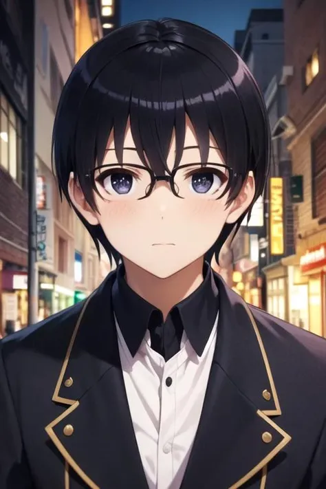 masterpiece, best quality, wallpaper, 1boy, solo, male focus, looking at viewer, , depth of field, anime coloring, , <lora:tomoya_aki:0.72>, tomoya_aki, black hair, black eyes, , gothic costume, science fiction cyber-noir, High resolution