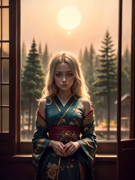 (dark shot:1.4), 80mm, (dark shot:1.4), masterpiece, best quality, game_cg, in summer, girl, solo, medium hair, white hair, looking at viewer, brown eyes, 80mm, epic realistic, painting of a geisha with european features entering a japanese pine forest, by range murata, a big red sun in the background, stunning, matted, paul gauguin, van gogh, art by greg rutkowski and artgerm, soft cinematic light, adobe lightroom, photolab, hdr, intricate, highly detailed, (depth of field:1.4), (dark shot:1.22), neutral colors, (hdr:1.4), (muted colors:1.4), (intricate), (artstation:1.2), hyperdetailed, dramatic, intricate details, (technicolor:0.9), (rutkowski:0.8), cinematic, detailed, soft light, sharp, exposure blend, medium shot, bokeh, (hdr:1.4), high contrast, (cinematic, teal and orange:0.85), (muted colors, dim colors, soothing tones:1.3), low saturation, (hyperdetailed:1.2), (noir:0.4), soft light, sharp, exposure blend, medium shot, bokeh, (hdr:1.4), high contrast, (cinematic, teal and orange:0.85), (muted colors, dim colors, soothing tones:1.3), low saturation, (hyperdetailed:1.2), (noir:0.4), (intricate details:1.12), hdr, (intricate details, hyperdetailed:1.15)