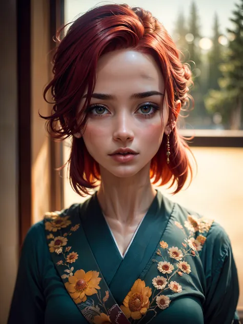 (dark shot:1.4), 80mm, (dark shot:1.4), masterpiece, best quality, game_cg, in summer, girl, solo, medium hair, (red hair:1.5), looking at viewer, brown eyes, 80mm, epic realistic, painting of a geisha with european features entering a japanese pine forest, by range murata, a big red sun in the background, stunning, matted, paul gauguin, van gogh, art by greg rutkowski and artgerm, soft cinematic light, adobe lightroom, photolab, hdr, intricate, highly detailed, (depth of field:1.4), (dark shot:1.22), neutral colors, (hdr:1.4), (muted colors:1.4), (intricate), (artstation:1.2), hyperdetailed, dramatic, intricate details, (technicolor:0.9), (rutkowski:0.8), cinematic, detailed, soft light, sharp, exposure blend, medium shot, bokeh, (hdr:1.4), high contrast, (cinematic, teal and orange:0.85), (muted colors, dim colors, soothing tones:1.3), low saturation, (hyperdetailed:1.2), (noir:0.4), soft light, sharp, exposure blend, medium shot, bokeh, (hdr:1.4), high contrast, (cinematic, teal and orange:0.85), (muted colors, dim colors, soothing tones:1.3), low saturation, (hyperdetailed:1.2), (noir:0.4), (intricate details:1.12), hdr, (intricate details, hyperdetailed:1.15)