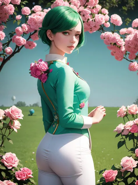 An astronaut in a rose garden on a spring day, by martine johanna and simon stalenhag and chie yoshii and casey weldon and wlop : : ornate, dynamic, green hair, particulate, rich colors, intricate, elegant, highly detailed, harper's bazaar art, fashion magazine, smooth, sharp focus, 8 k, octane render,