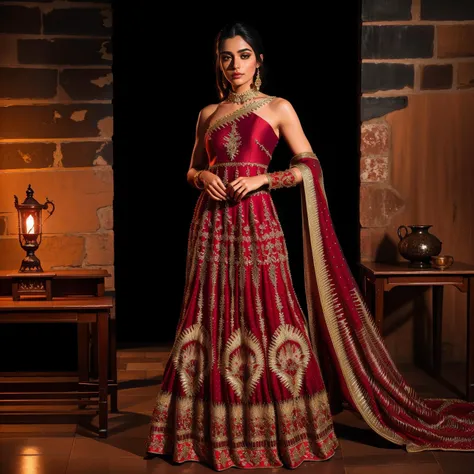 xyzsanbridaldress, (highly detailed:1.3), 1girl, solo, (full body:1.3), vail, nice hands, perfect hands, embroidery ,red dress, bridal dress, Ultra-detail, (highres:1.1), best quality, (masterpiece:1.3), cinematic lighting, (highly detailed face and eyes:1.3), dark background, <lora:xyzsanbridaldress:0.8>
