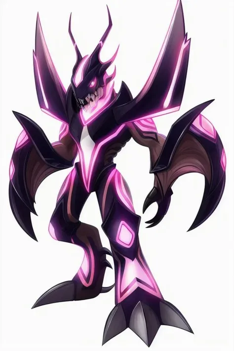 score_9, score_8_up,(machina),1 male,humanoid robot.,white metal body,robot joint,purple scheme,glowing trims,standing,dark purple,close up,faceless robot,black armor,dark fantasy,sharp claws,four arms,black cloaks