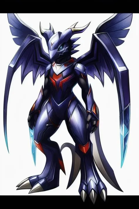 Solo, symmetry, Digimon, digimon \(species\), x-digimon, outline, white background, <lora:DigimonLoraV1:1> (Compact Majestic Harmonious Vintage Anthropomorphic,  Multi-Jointed Appendages,  Short-Tailed, Slick Skin,  Crystal Wings, Forked Horns  Charcoal)