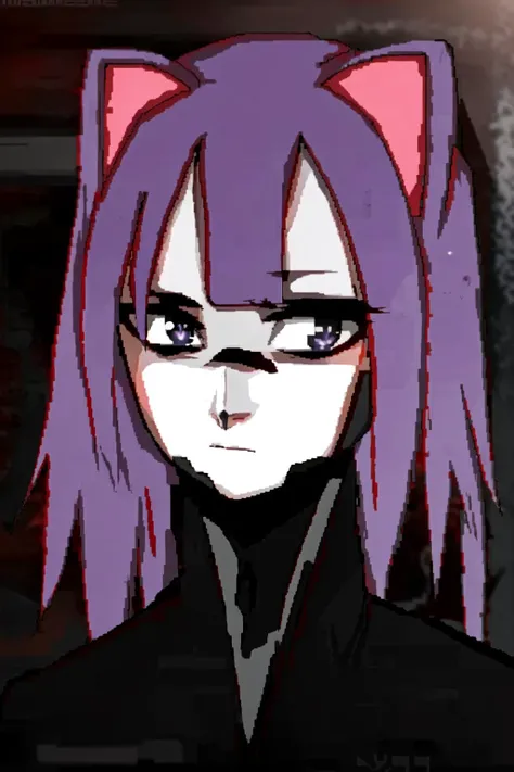 <lora:Signalis:0.9>, Signalis, high res, extreme detail, 1girl, masunya in a black bodysuit standing in a dark hallway, (cowboy shot:1.3), dramatic lighting, (dynamic pose:1.1), cyberpunk bodysuit, (face augments:1.3), purple hair, (cat ears augments:1.1), (purple skin color:1.1), (solo:1.3), (pixilated:1.3), anime, <lora:my_LoRA_masunya_v3:0.9>