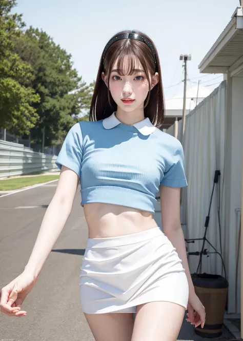 8k, raw photo, (masterpiece), (best quality), highres, (realistic, photo-realistic:1.4), ultra detailed, super_detail, ultra highres, perfect_anatomy, realistic,good hand,detailed face,beautiful face, ((racing model, mini skirt)),<lora:MitaniAkari-06:1.2>,pureerosface_v1 ,ulzzang-6500-v1.1
