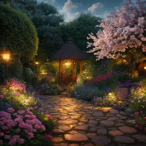 garden, masterpiece, best quality, high quality, extremely detailed CG unity 8k wallpaper, oil paiting, award winning photography, Bokeh, Depth of Field, HDR, bloom, Chromatic Aberration ,Photorealistic,extremely detailed, trending on artstation, trending on CGsociety, Intricate, High Detail, dramatic, art by midjourney, volumetric lighting