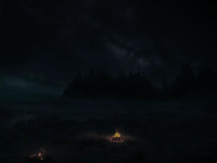 Nightmare vision,  dark fantasy, fire in background, moonlight, stars on sky, dynamic sceen,photography, ultra realistic photography, RAW, 8k, ((HIGH DETAIL)), masterpiece, best quality, high quality, extremely detailed CG unity 8k wallpaper,Photorealistic