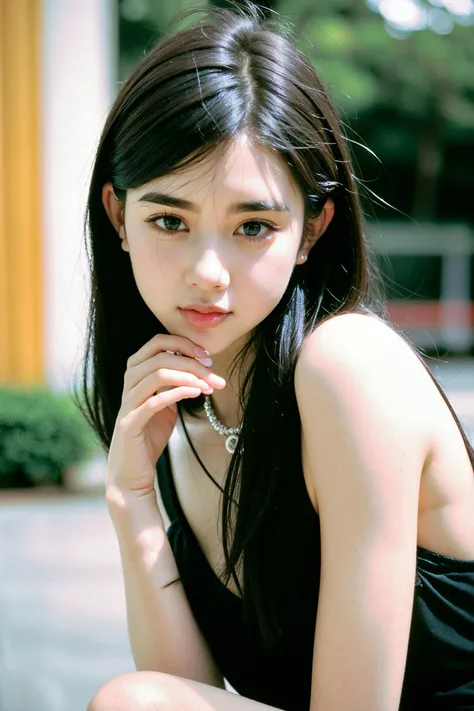 14 year old beautiful girl、Crop top、Clasp your arms above your head、Fearful facial expressions