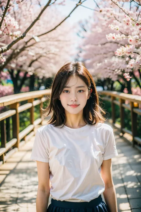 <lora:NegStd1:0.5> ,(film grain, film photography:1.5), bokeh, DOF,
portrait photo of a girl standing on a wooden bridge next to a tree with cherry blossoms on it and a walkway in the background,