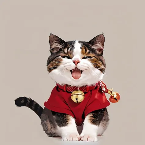 bell, cat,no humans, neck bell, closed eyes, simple background, jingle bell, animal, animal focus, brown background, cat, collar, ^_^, solo, open mouth, whiskers, smile,chibi , <lora:fluffya_20230814092051:0.8>
