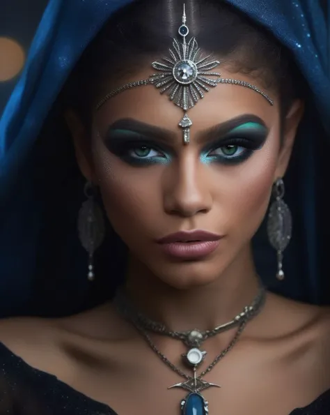 Cinematic Photography, (ohwx woman:1.0),Amidst an astral, surreal dimension, a female human Sorcerer (photorealistic:1.35) channels her innate magic. Her face, glowing with (ethereal, starry makeup:1.2), reflects her cosmic connection. She levitates, her hands sparking with arcane energy, her eyes piercing the veil of reality. The otherworldly dimension, the cosmic energy, and the Sorcerer's inner power portray the mystic essence of her class, <lora:zendaya_lora_sdxl_v1:1>