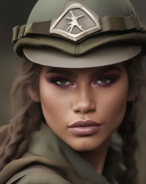 High-Speed Photography, (ohwx woman:1.0),At the frontlines of a century-long war, a female human Azata (photorealistic:1.35) charges forward, an unstoppable force for good. Her vibrant face, highlighted with (vivid, spontaneous makeup:1.2), is a beacon of inspiration. She moves swiftly through the battlefield, her infectious courage bolstering her allies. The chaotic battleground and her unorthodox tactics capture the spontaneous nature of her mythic path, <lora:zendaya_lora_sdxl_v1:1>
