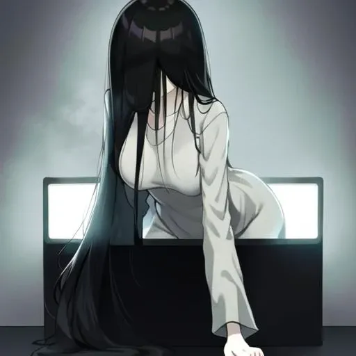 masterpiece, best quality, sweat,sadako_yamamura, <lora:Sadakobest:1>,<lora:ConceptThroughScreen_v2:1>, through_screen, bright screen,<lora:epiNoiseoffset_v2:1>, multiple box televisions stacked ontop one another, room filled to the brim with box televisions,