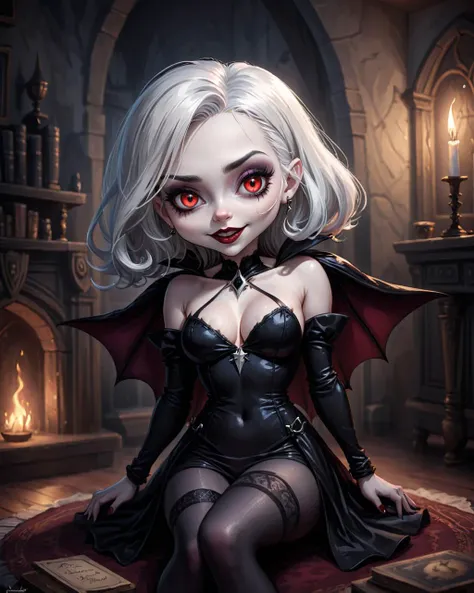 erotic occult mistress vampire <lora:Empire_SDXL_OnSite:0.8>  <lora:add-detail-xl:0.9>, black lipstick, white hair, nsfw, pussy peek, (Cartoon caricature:1.3), cute as a Pixar Disney character, caricature, cute