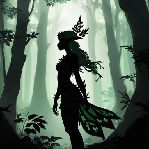 mysterious silhoutte forest elf woman