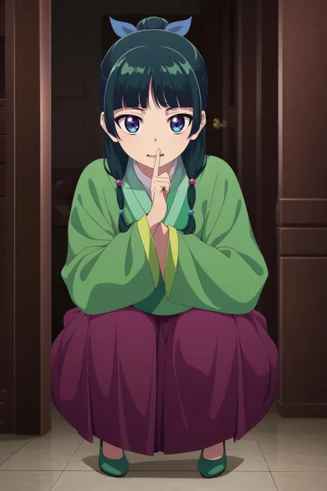 squatting,lattice,indoors,
<lora:maomao1Ve:0.8>,maomao,1girl,blunt bangs,green hair,long hair,blue eyes,solo,
gonvgreen,sidelocks,twin braids,hair over shoulder,hair beads,half updo,single hair bun,hair ribbon,blue ribbon,freckles,hanfu,green japanese clothes,long sleeves,wide sleeves,purple skirt,long skirt,shoes,, Exquisite visuals, high-definition,masterpiece,best quality,, 18yo,Young female,Beautiful Fingers,Beautiful long legs,Beautiful body,Beautiful Nose,Beautiful character design, perfect eyes, perfect face,expressive eyes,
official art,extremely detailed CG unity 8k wallpaper, perfect lighting,Colorful, Bright_Front_face_Lighting,shiny skin,
(masterpiece:1.0),(best_quality:1.0), ultra high res,4K,ultra-detailed,
photography, 8K, HDR, highres, absurdres:1.2, Kodak portra 400, film grain, blurry background, bokeh:1.2, lens flare, (vibrant_color:1.2), (beautiful_face:1.5),(narrow_waist), ,NSFW,