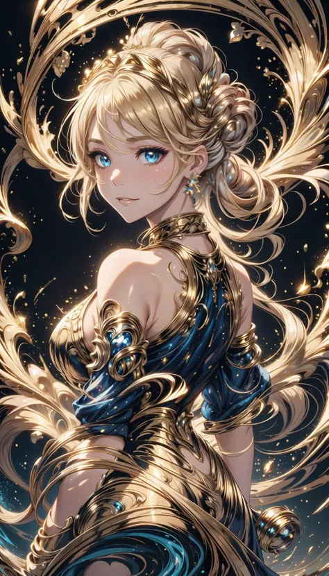 MarbleGoldWorld, 
professional art of a dreaming woman, wonam stay and look to a far, wearing in a gold longdress, 
long blond hair, gold tiara on head, blue eyes, 
midasmagic, golden aura, midasmagic wind, thundermagic wind, 
darkness on bg, 
<lora:PAseer-SD15-LCM Quick:0.8>, <lora:Citadel Spices:0.2>, <lora:MidasMagic:0.2>, <lora:ThunderMagic:0.1>, <lora:MarbleGoldWorld:0.8>