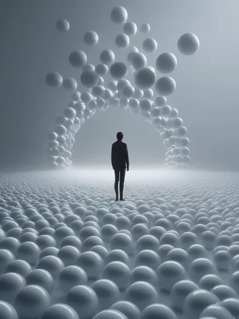 people standing on balls of light floating in an infinite abyss, isolation, hyperrealist, digital art, 3d, hd, depth, surreal