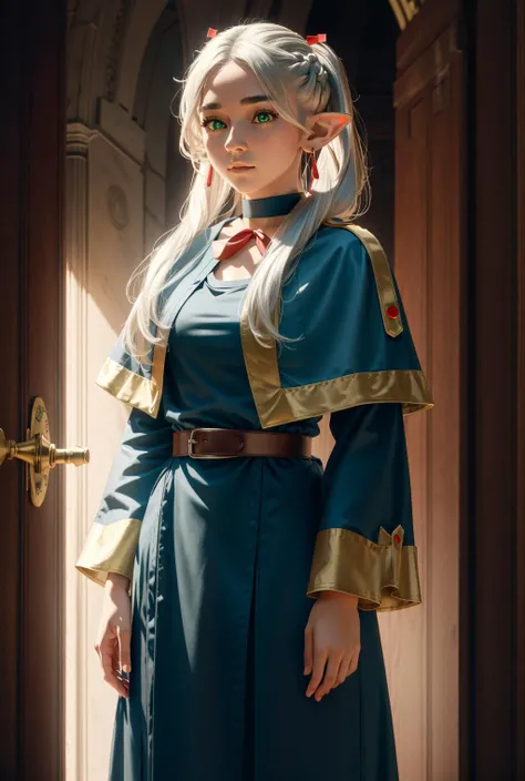 hair ribbon,red choker,blue capelet,robe,long dress,blue dress,long sleeves,red ribbon,belt,wide sleeves,skirt,pants,pants under skirt, sandals,white footwear <lora:ÐÐ°ÑÑÐ¸Ð»Ñ ÐÐ¾Ð½Ð°ÑÐ¾ Ð¿Ð¾Ð´Ð·ÐµÐ¼ÐµÐ»ÑÐµ Ð²ÐºÑÑÐ½ÑÐ¾ÑÐµÐ¹(marcille donato,elf,pointy ears,blonde,long hair,twin braids,green eyes, medium breasts,(ÑÐ¼ Ð¾Ð´ÐµÐ¶Ð´Ñ):0.8>,  <lora:Ð¤ÑÐ¸ÑÐµÐ½ Ð¿ÑÐ¾Ð²Ð¾Ð¶Ð°ÑÑÐ°Ñ Ð² Ð¿Ð¾ÑÐ»ÐµÐ´Ð½Ð¸Ð¹ Ð¿ÑÑÑ(aafrie,long hair, white hair,twintails, pointy ears,earrings, thick eyebrows,(ÑÐ¼ Ð¾Ð´ÐµÐ¶Ð´Ñ):0.7> aafrie, long hair, (white hair), 2twintails, pointy ears, earrings, thick eyebrows,green eyes, small breasts, flat, 1girl in full growth, best quality, masterpiece, ultra-detailed, high quality, perfect nose, highly detailed skin, warm skin tone, defiance512, RAW photo, best quality, high resolution, (masterpiece), dreamlike, dreamy, modelshoot style, analog style, tonemapping, photorealistic, professional photography, sharp focus, HDR, 8K resolution, intricate detail, sophisticated detail, hyper detailed, (depth of field), highlight and shadow, volumetric lighting, cinematic bloom, professional light, looking at viewer, blotchy,