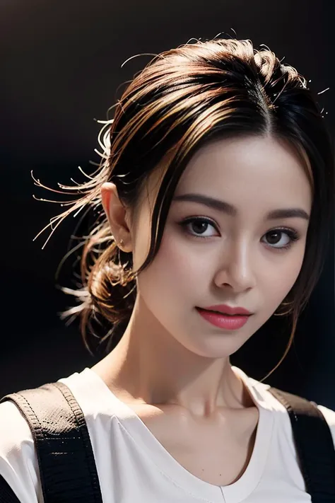 1girl, leeveless shirt, low key lights,close-up,(smile:0.6), (8k, RAW photo, ((pure black background)),best quality, masterpiece:1.2),(realistic, photo-realistic:1.37), Hongkong lawer suit,<lora:janiceManChinese_v1:0.7>,(Rembrandt lighting),((((20 years old))))