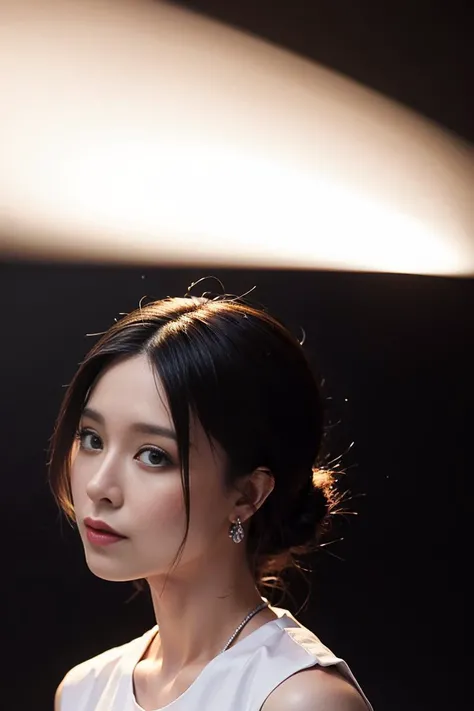 1girl, leeveless shirt, low key lights,close-up,(smile:0.6), (8k, RAW photo, ((pure black background)),best quality, masterpiece:1.2),(realistic, photo-realistic:1.37), Hongkong lawer suit,<lora:janiceManChinese_v1:0.7>,(Rembrandt lighting),((((20 years old))))